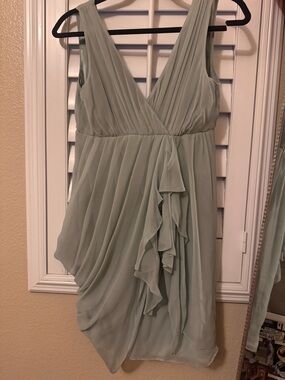 Alice + Olivia Sage Green One-Shoulder Chiffon Ruffle Dress